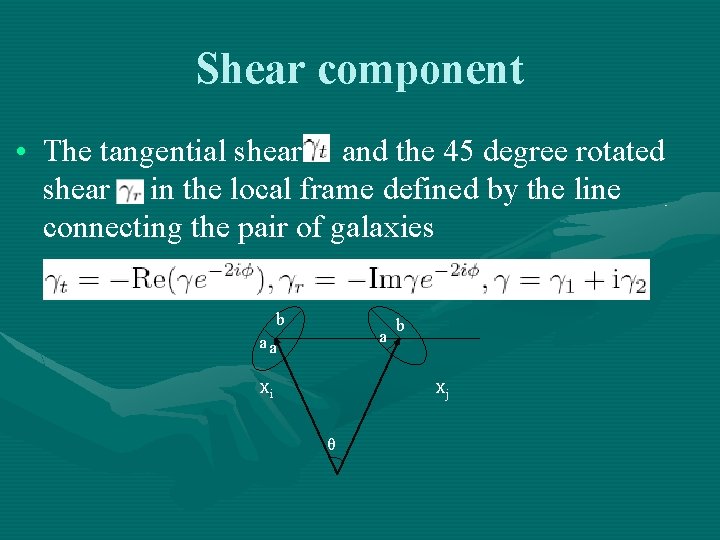 Shear component • The tangential shear and the 45 degree rotated shear in the