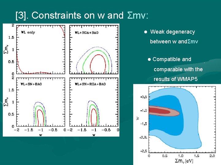 [3]. Constraints on w and Σmv: l Weak degeneracy between w andΣmv l Compatible