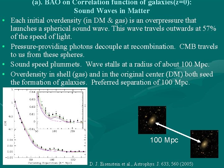  • • (a). BAO on Correlation function of galaxies(z=0): Sound Waves in Matter