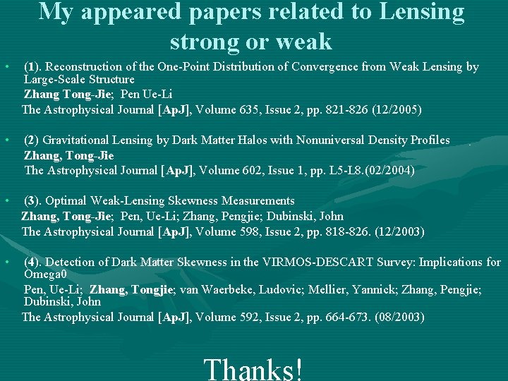 My appeared papers related to Lensing strong or weak • (1). Reconstruction of the