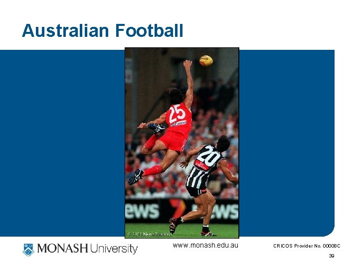 Australian Football www. monash. edu. au CRICOS Provider No. 00008 C 39 