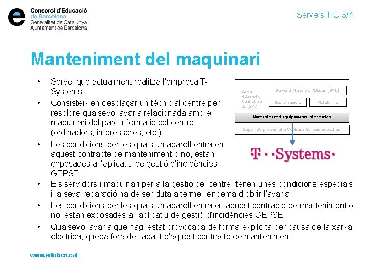 Serveis TIC 3/4 Manteniment del maquinari • • • Servei que actualment realitza l‘empresa