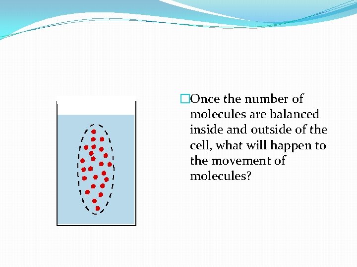 �Once the number of molecules are balanced inside and outside of the cell, what
