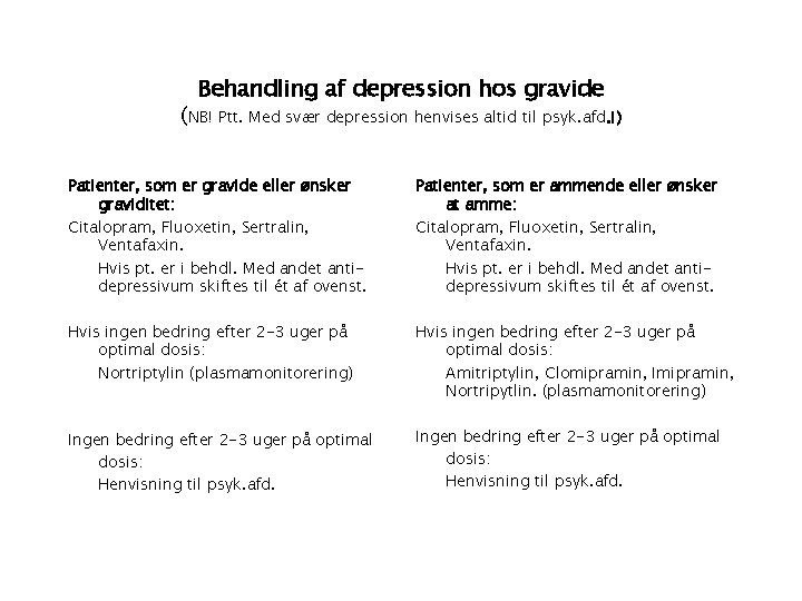 Behandling af depression hos gravide (NB! Ptt. Med svær depression henvises altid til psyk.