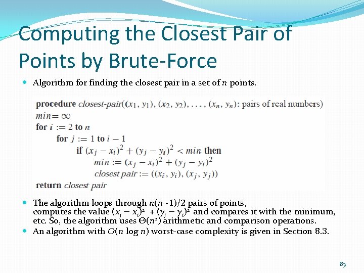 Computing the Closest Pair of Points by Brute-Force Algorithm for finding the closest pair