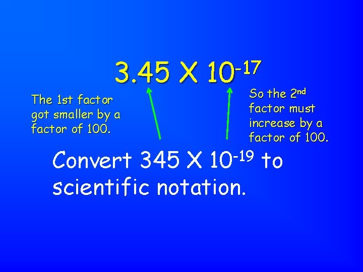 3. 45 X The 1 st factor got smaller by a factor of 100.