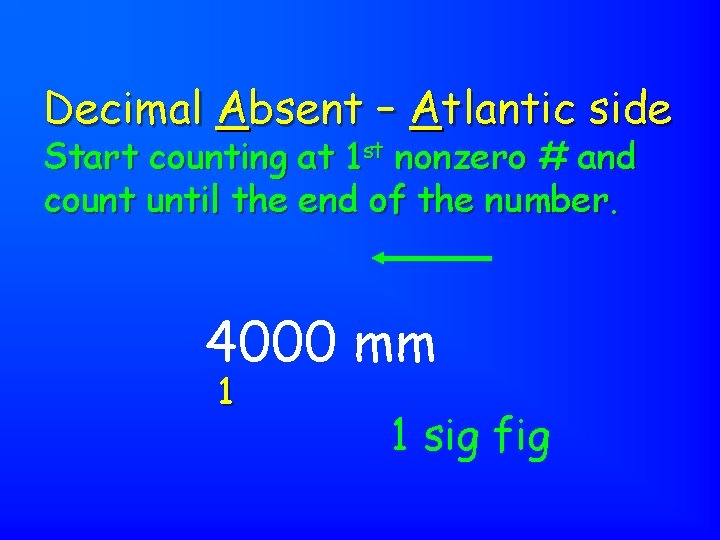Decimal Absent – Atlantic side Start counting at 1 st nonzero # and count