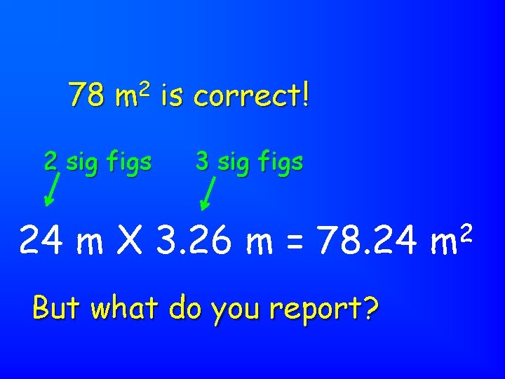 78 m 2 is correct! 2 sig figs 3 sig figs 24 m X