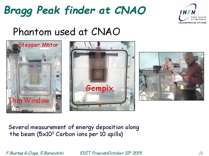 Bragg Peak finder at CNAO Phantom used at CNAO Stepper Motor Gempix Thin Window