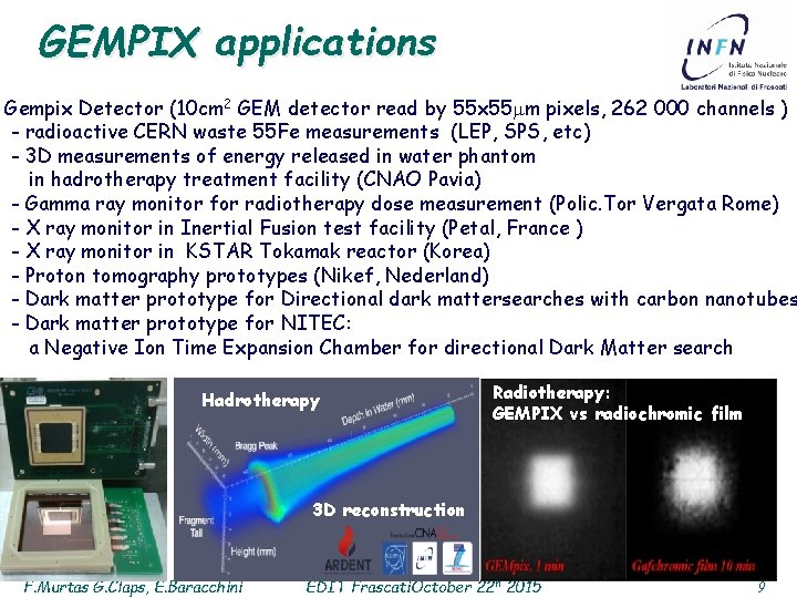 GEMPIX applications Gempix Detector (10 cm 2 GEM detector read by 55 x 55