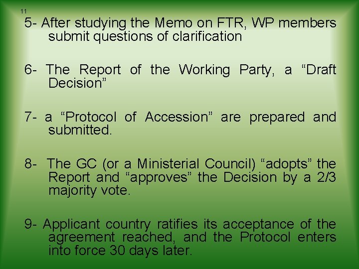 11 5 - After studying the Memo on FTR, WP members submit questions of 11 5 - After studying the Memo on FTR, WP members submit questions of