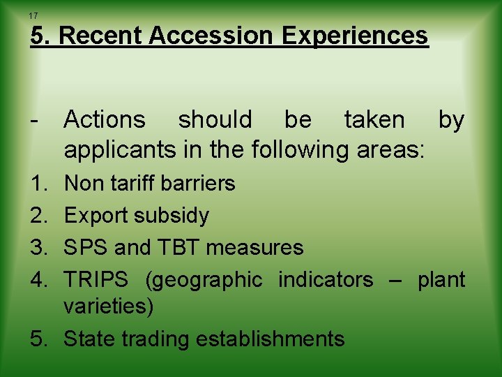 17 5. Recent Accession Experiences - Actions should be taken by applicants in the 17 5. Recent Accession Experiences - Actions should be taken by applicants in the