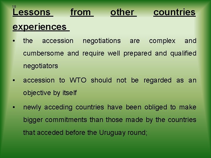 18 Lessons from other countries experiences • the accession negotiations are complex and cumbersome 18 Lessons from other countries experiences • the accession negotiations are complex and cumbersome