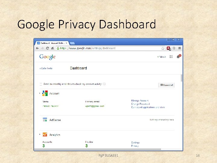 Google Privacy Dashboard Pg. P BUSA 331 16 