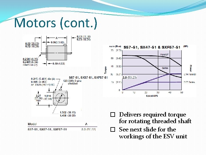 Motors (cont. ) � ESV Drive: S 57 -51 � Delivers required torque for