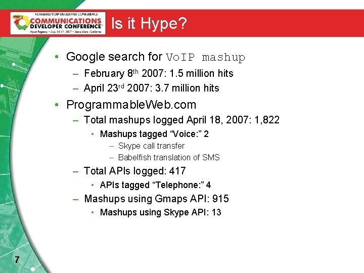 Is it Hype? • Google search for Vo. IP mashup – February 8 th