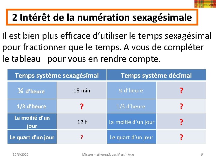 2 Intérêt de la numération sexagésimale Il est bien plus efficace d’utiliser le temps