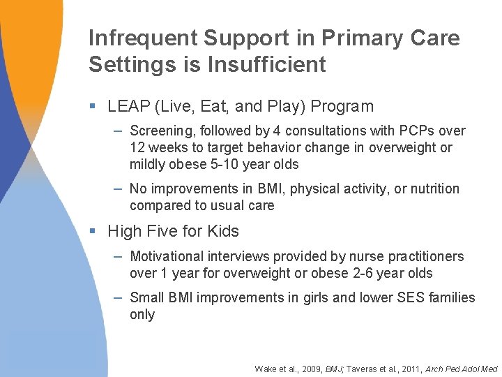 Infrequent Support in Primary Care Settings is Insufficient § LEAP (Live, Eat, and Play) Infrequent Support in Primary Care Settings is Insufficient § LEAP (Live, Eat, and Play)