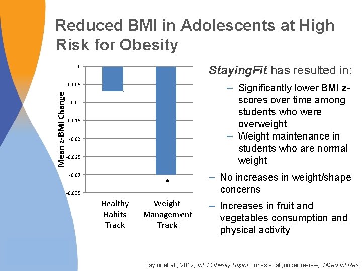 Reduced BMI in Adolescents at High Risk for Obesity 0 Staying. Fit has resulted