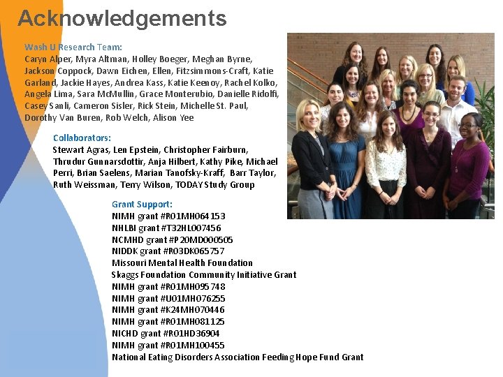 Acknowledgements Wash U Research Team: Caryn Alper, Myra Altman, Holley Boeger, Meghan Byrne, Jackson