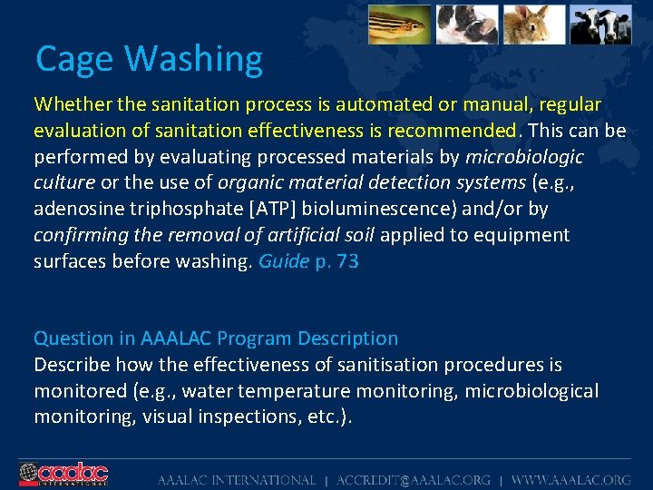 Cage Washing Whether the sanitation process is automated or manual, regular evaluation of sanitation