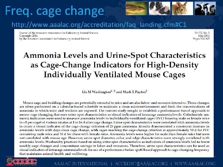 Freq. cage change http: //www. aaalac. org/accreditation/faq_landing. cfm#C 1 • At least once a