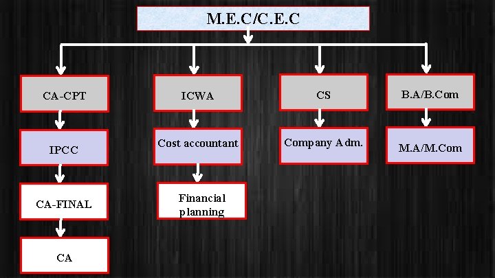 M. E. C/C. E. C CA-CPT IPCC CA-FINAL CA ICWA CS B. A/B. Com
