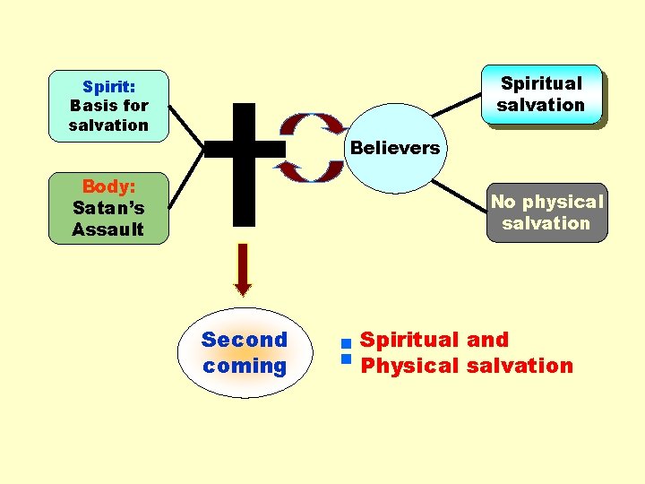 Spiritual salvation Spirit: Basis for salvation Believers Body: Satan’s Assault No physical salvation :