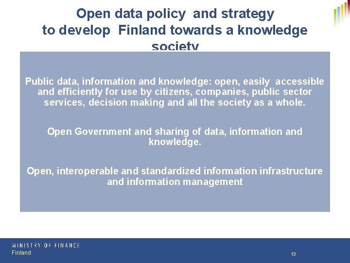 Open data policy and strategy to develop Finland towards a knowledge society Public data,