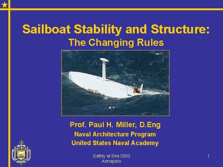 Sailboat Stability and Structure: The Changing Rules Prof. Paul H. Miller, D. Eng Naval