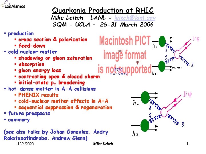 Quarkonia Production at RHIC Mike Leitch – LANL - leitch@lanl. gov SQM - UCLA