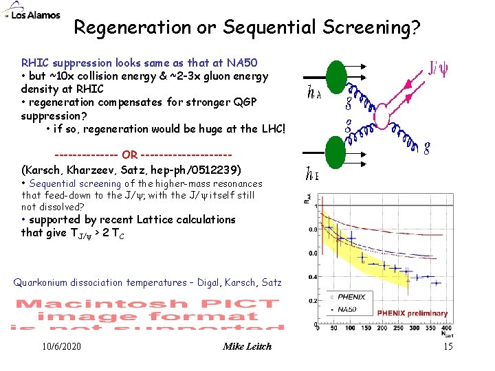 Regeneration or Sequential Screening? RHIC suppression looks same as that at NA 50 •