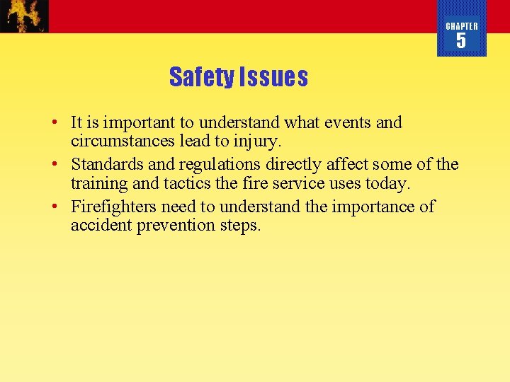 CHAPTER 5 Safety Issues • It is important to understand what events and circumstances