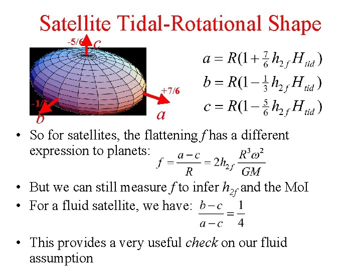 Satellite Tidal-Rotational Shape -5/6 c +7/6 -1/3 b a • So for satellites, the