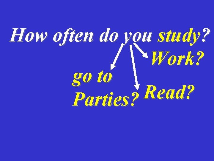 How often do you study? Work? go to Read? Parties? 