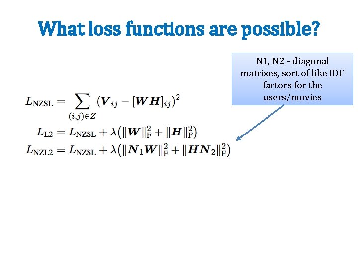 What loss functions are possible? N 1, N 2 - diagonal matrixes, sort of