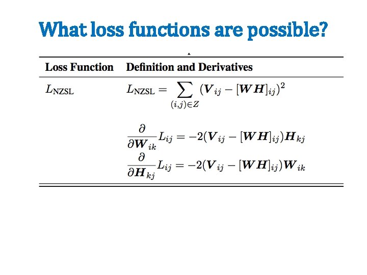 What loss functions are possible? 