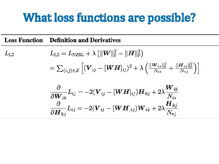 What loss functions are possible? 