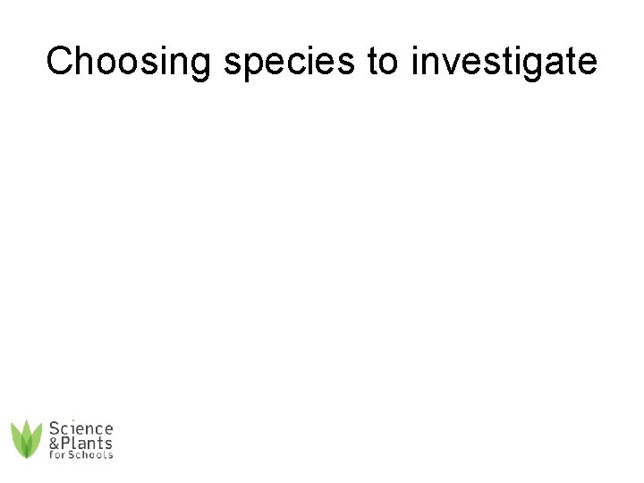 Choosing species to investigate 