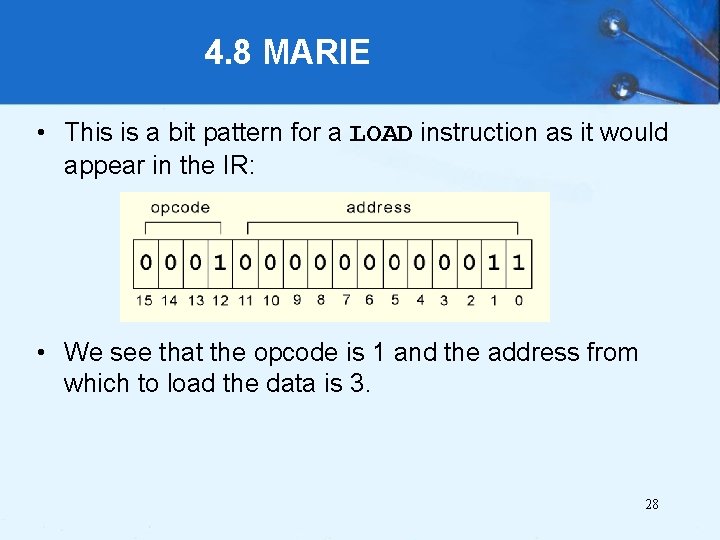 4. 8 MARIE • This is a bit pattern for a LOAD instruction as