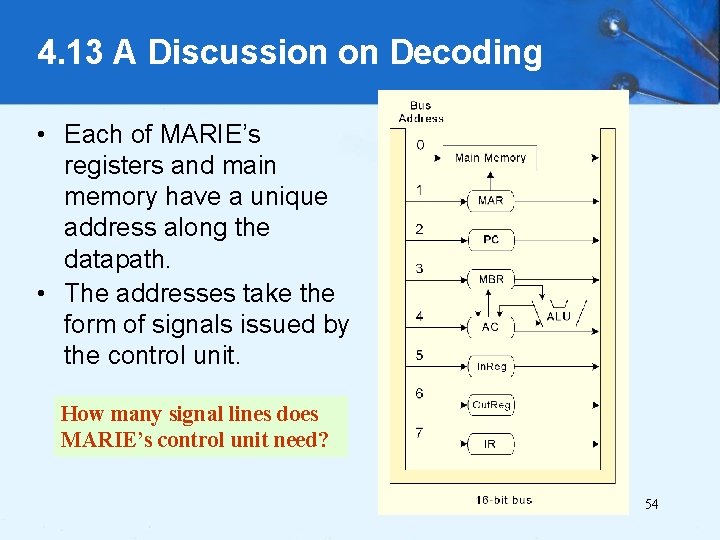 4. 13 A Discussion on Decoding • Each of MARIE’s registers and main memory