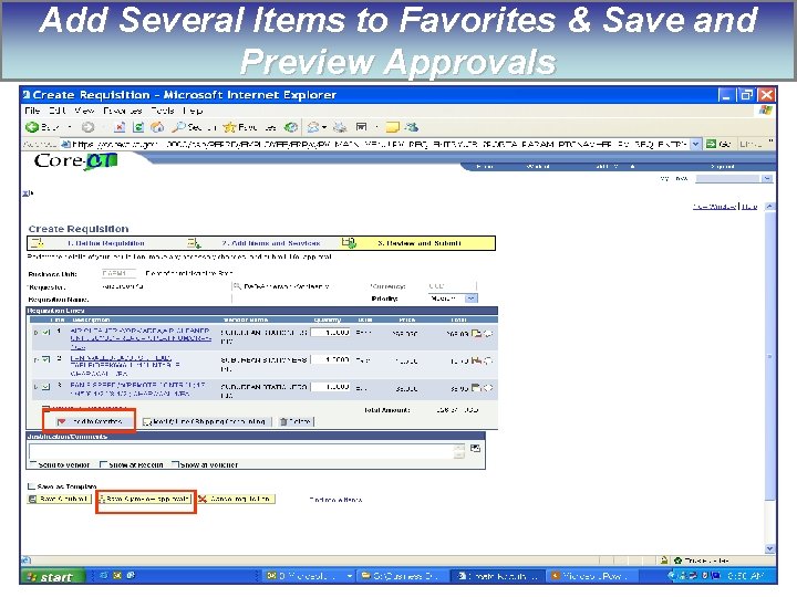 Add Several Items to Favorites & Save and Preview Approvals 