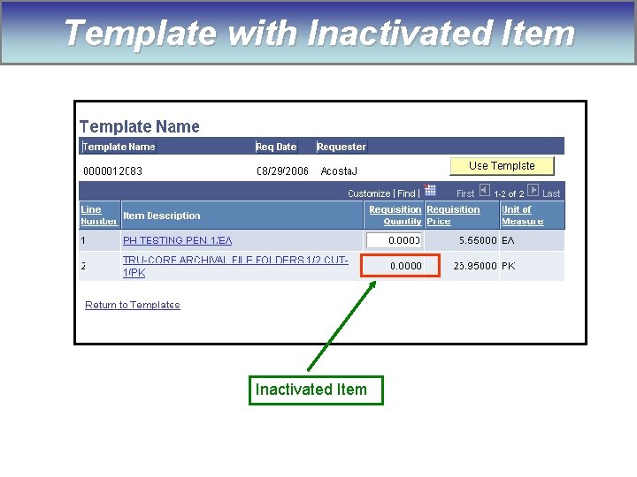 Template with Inactivated Item 