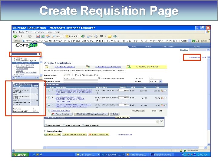 Create Requisition Page 