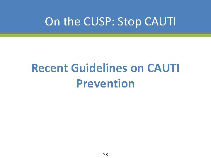 On the CUSP: Stop CAUTI Recent Guidelines on CAUTI Prevention 28 