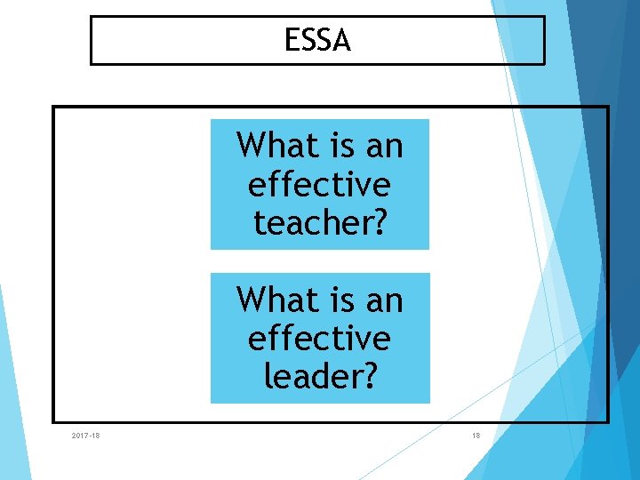 ESSA What is an effective teacher? What is an effective leader? 2017 -18 18