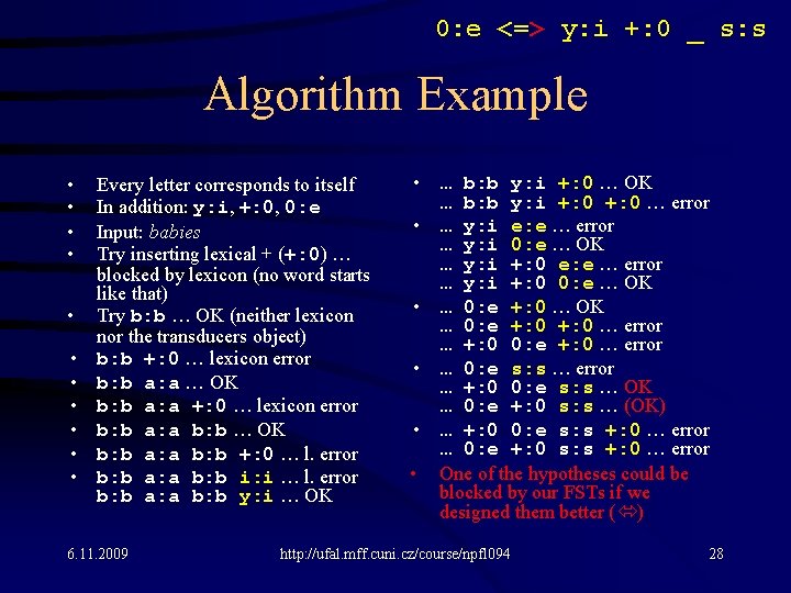 0: e <=> y: i +: 0 _ s: s Algorithm Example • •