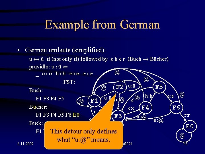 Example from German • German umlauts (simplified): u « ü if (not only if)