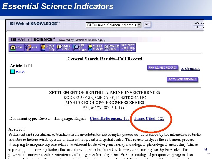 Essential Science Indicators 16 