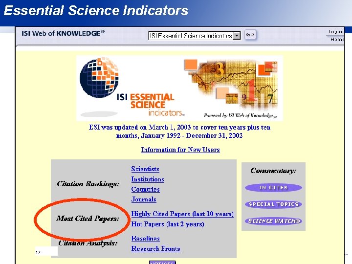 Essential Science Indicators 17 